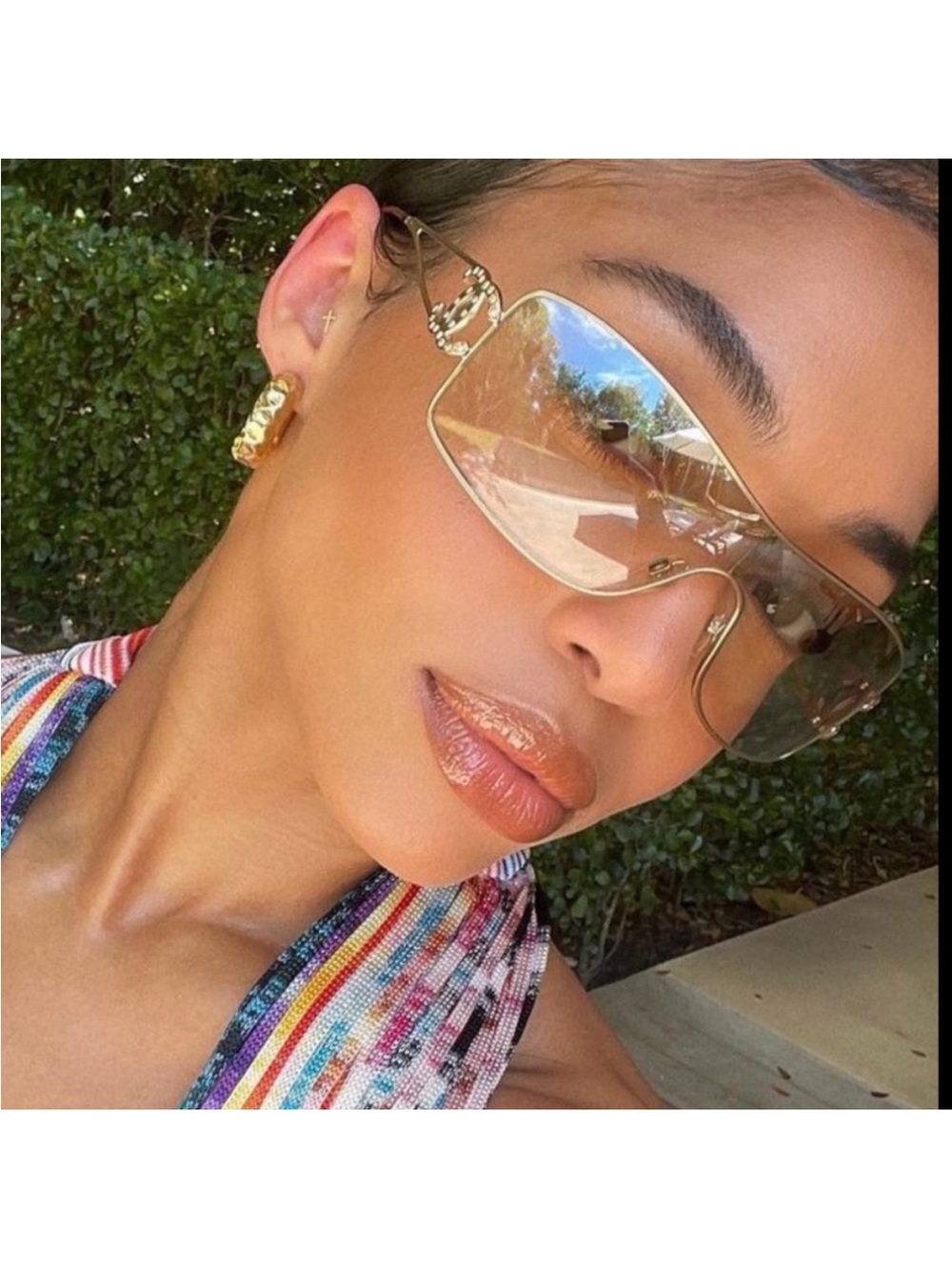Chanel Vintage 💫Gold-Tone CC Logo Rimless Sunglasses - Gold #091 - Picture 10 of 16